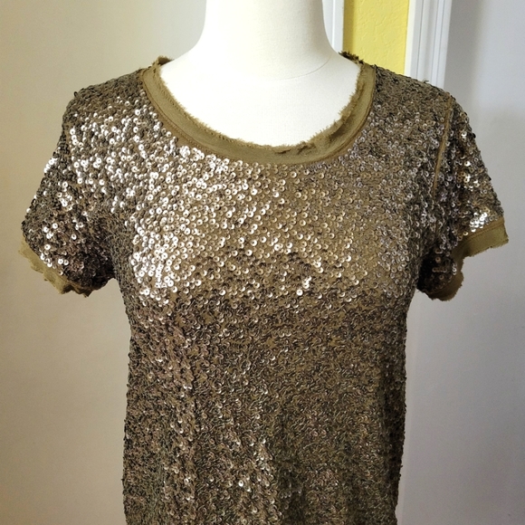 J.CREW Sequin Olive Drab Color  Women's Silk Top size Small - Picture 6 of 9